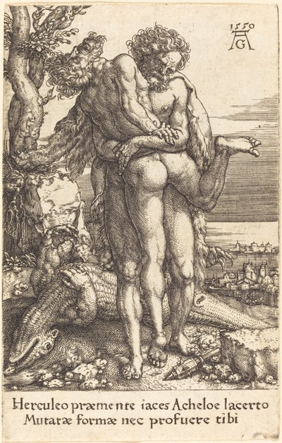 川神アケロースと戦うヘラクレス、1550年。 作： Heinrich Aldegrever