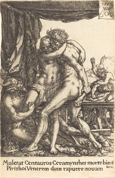 ヒッポダミアのレイプからケンタウロスを防ぐヘラクレス 作： Heinrich Aldegrever