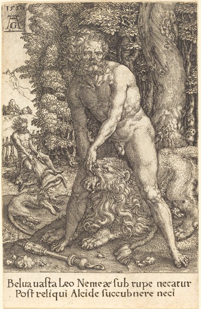 ネメアのライオンを倒すヘラクレス 作： Heinrich Aldegrever