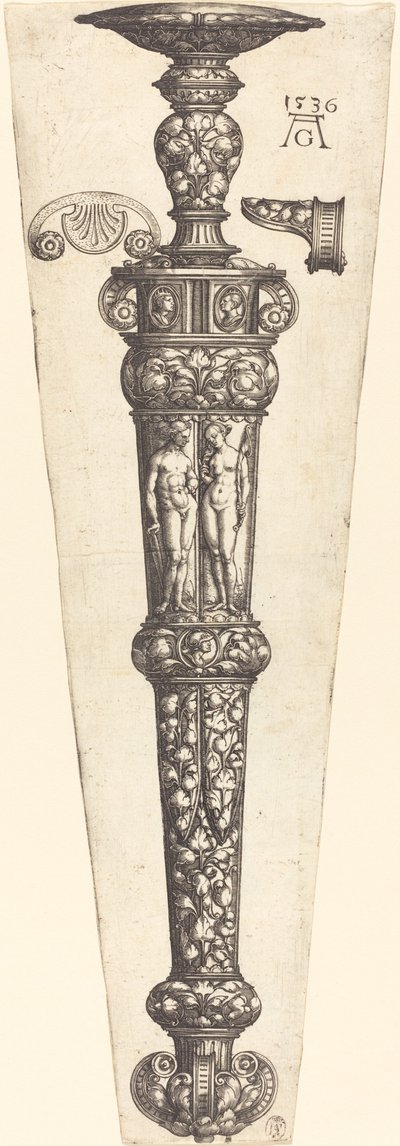 裸のカップルが描かれた大型短剣の鞘、1536 年。 作： Heinrich Aldegrever