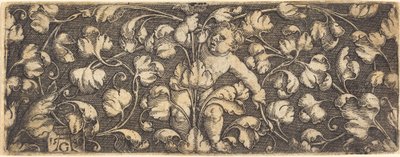 中央に葉と子供が描かれた装飾、1539年。 作： Heinrich Aldegrever