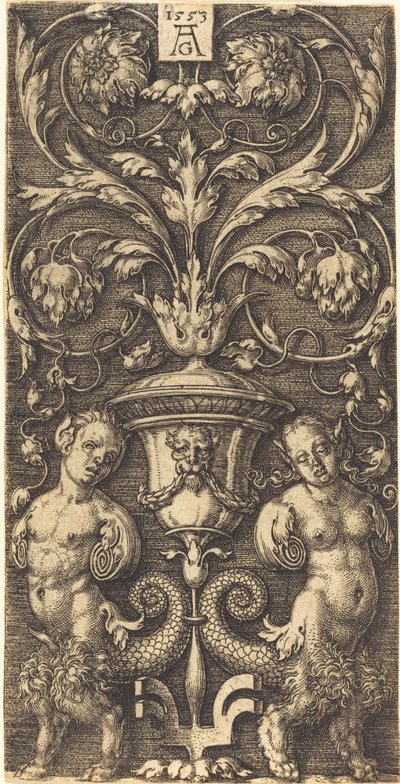 花瓶と 2 人の女性像の装飾、1553 年。 作： Heinrich Aldegrever
