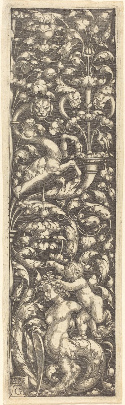 スフィンクスの背中に子供がいる飾り、1535年。 作： Heinrich Aldegrever