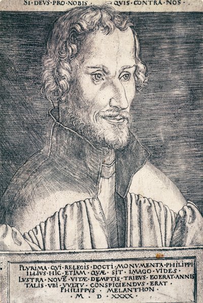 Philip Melanchthon または Philipp Schwarzerd (1497-1560)、ドイツの人道主義者および神学者の肖像、Heinrich Aldegrever (1502-ca 1561) による彫刻 作： Heinrich Aldegrever
