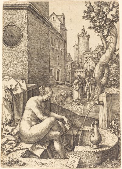 2 人の長老に驚くスザンナ、1555 年。 作： Heinrich Aldegrever