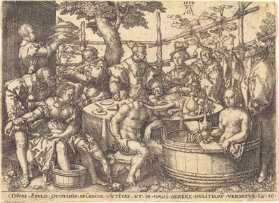 テーブルの金持ち、1554。 作： Heinrich Aldegrever