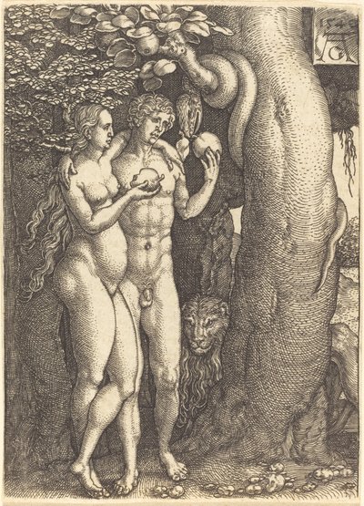 蛇の誘惑、1540年。 作： Heinrich Aldegrever