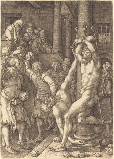 人々に石で打たれた二人の長老 作： Heinrich Aldegrever
