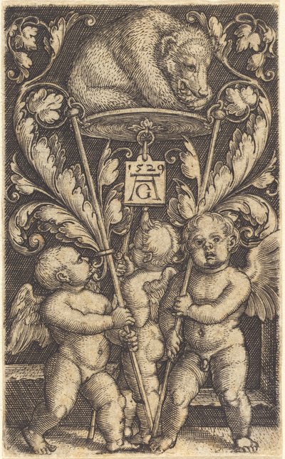 3 つのキューピッドと 1 つのクマ、1529 年。 作： Heinrich Aldegrever