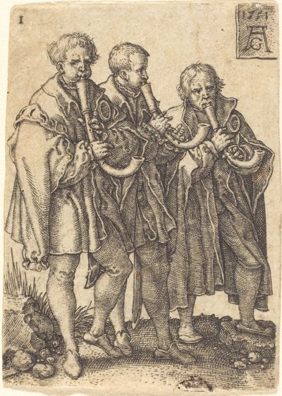 三人の音楽家、1551年。 作： Heinrich Aldegrever
