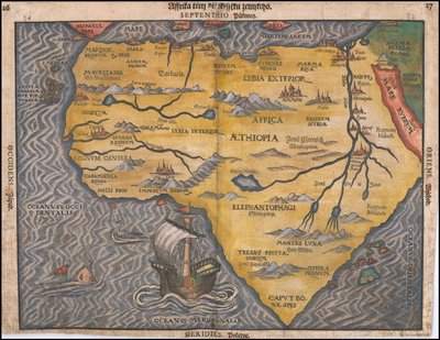 1592年、ハインリヒ・ビュンティングによるチェコのアフリカ地図 作： ハインリッヒ・ブンティング
