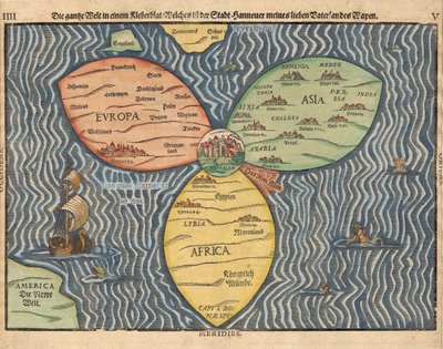 世界の中心にあるエルサレムのある3つの大陸、1581年 作： Heinrich Bünting