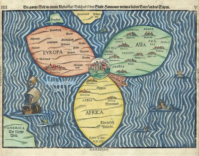 世界の中心にエルサレムがある三大陸 パー Heinrich Buntig (Buentig)(1545-1606) 作： Heinrich Buntig