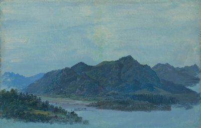 ファルケンシュタイン城とカイザー山脈を背景にしたフリントバッハ近くのイン バレー 作： Heinrich Burkel