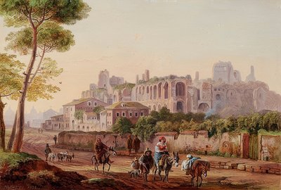 パラティーノの丘の前のローマのストリートシーン。 1832 作： Heinrich Burkel