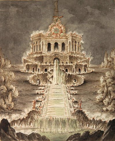 イルミネーションを施した八角形のスケッチ（鉛筆、ペン、水彩、紙） 作： Heinrich Christoph Jussow