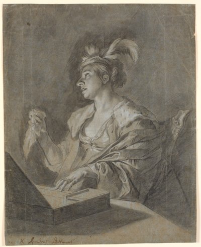 開いた棺のそばに座っている女性 作： Heinrich Dittmers