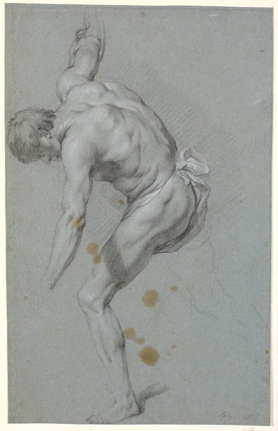 両腕を伸ばして立っている前屈みの男性モデル 作： Heinrich Dittmers