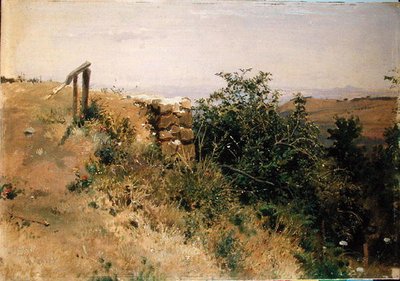 イタリアの風景（板紙に敷いた紙に油彩） 作： Heinrich Dreber