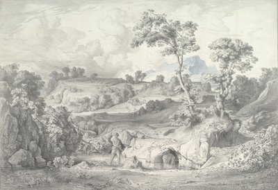 男と蛇のいる南部の風景、1847年。 作： Heinrich Dreber