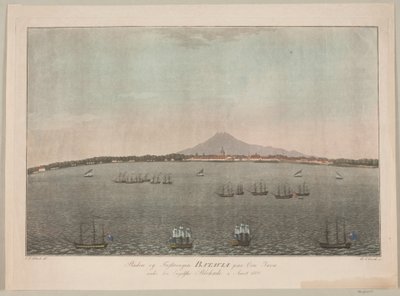 1800年の英国による封鎖中のジャワ島のバタビアの都市と要塞 作： Heinrich Grosch