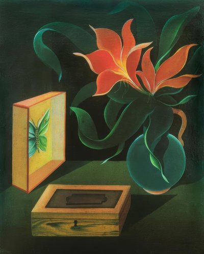 植物と蝶のある静物 作： Heinrich Hoerle
