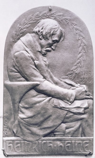 ハインリッヒハイネの肖像画のメダリオン（1797-1856）（ブロンズ）（bw写真） 作： Heinrich Kautsch