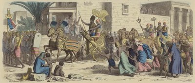 古代エジプトのファラオが出征する様子（彩色画 作： Heinrich Leutemann