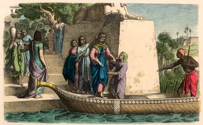 古代エジプト。バルクに乗って旅する高貴な女性 作： Heinrich Leutemann