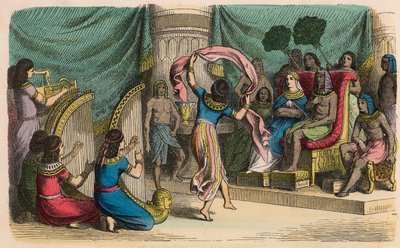 古代エジプト。王の前での音楽と踊り 作： Heinrich Leutemann