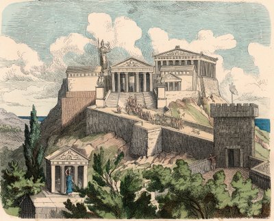 古代ギリシャアテネ、アクロポリス、パルテノン神殿 作： Heinrich Leutemann