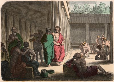 古代ギリシャ。ギムナジウムでプラトン主義者、叙事詩主義者、皮肉屋＆レスラー 作： Heinrich Leutemann