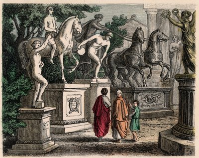古代ギリシャ：オリンピアに1866年に建てられたオリンピックチャンピオンの像 作： Heinrich Leutemann