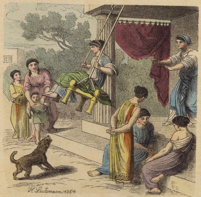 古代ギリシャの娯楽（彩色済み彫刻 作： Heinrich Leutemann