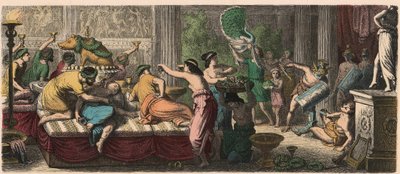 古代ローマ。剣闘士のパフォーマンスが見られる晩餐会 作： Heinrich Leutemann