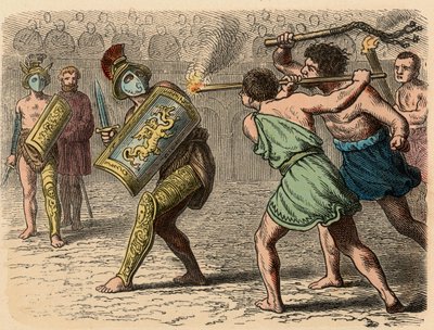 古代ローマ：1866年の戦いに従事した臆病な剣闘士 作： Heinrich Leutemann