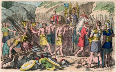古代ローマ。捕獲した敵をハーネスに 作： Heinrich Leutemann
