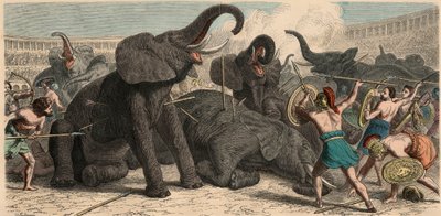 古代ローマ：象は円形競技場で殺されました、1866 作： Heinrich Leutemann
