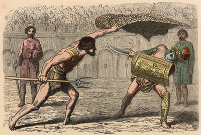 古代ローマ。円形闘技場でのグラディエーターの戦い 作： Heinrich Leutemann