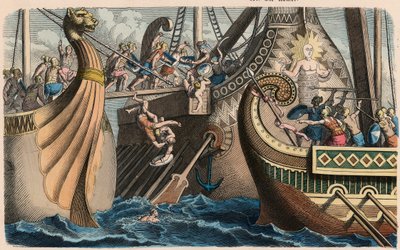 古代ローマ。桟橋での海戦 作： Heinrich Leutemann