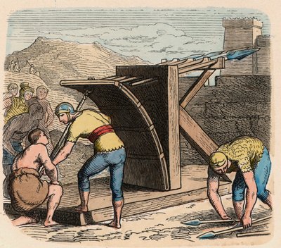 古代ローマ。武器、バリスタ（攻城戦で使われる機械 作： Heinrich Leutemann