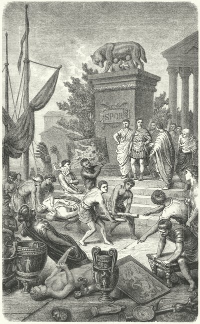 ローマに運ばれた古代ギリシャの美術品の到着（エングレービング 作： Heinrich Leutemann