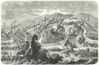 サラミスの戦い、紀元前480年（エングレービング 作： Heinrich Leutemann