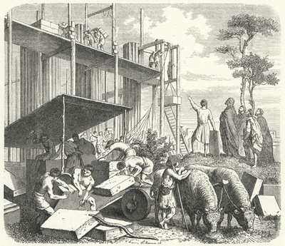 ローマ、アヴェンティヌスの丘にある神殿の建設（彫刻 作： Heinrich Leutemann
