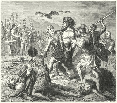 アクエ・セクスティアエの戦いの後、テウトネスの王テトボッドがローマ人に捕らえられる。 作： Heinrich Leutemann