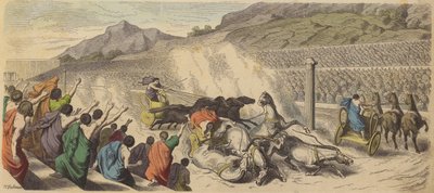 古代ギリシャのオリンピックにおける戦車レース（彩色済み彫刻 作： Heinrich Leutemann