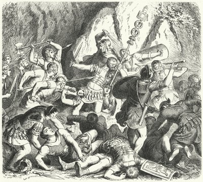 クレメラの戦いでのローマ人ファビア家の没落、紀元前477年（エングレービング 作： Heinrich Leutemann