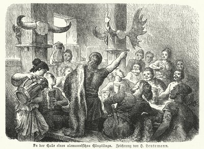ゲルマンの酋長のホールでの饗宴（彫刻 作： Heinrich Leutemann
