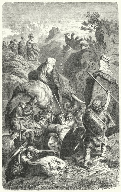 ハンニバルのアルプス越え（紀元前218年）（銅版画 作： Heinrich Leutemann