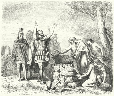 プラタイアの戦いの前に神々に生け贄を捧げるパウサニアス（前479年）（エングレーヴィング 作： Heinrich Leutemann